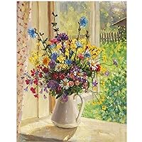 5D Diamond Painting Kit for Adults Summer Flower Vase 16x20 Inches / 40x50CM Full Round Drill DIY Diamond Art Craft Window Flower Vase in Sunshine