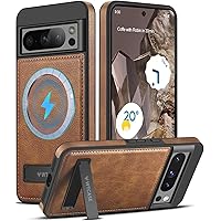 for Google Pixel 8 Pro Leather Case,Built-in Invisible Stand [Compatible with Magsafe] Protective Slim Kickstand Cover Compatible with Google Pixel 8 Pro (2023) (Brown)