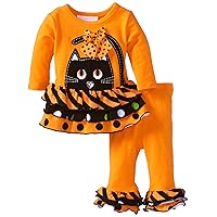 Bonnie Jean Girls Halloween Cat Fall Dress Outfit Set w/Leggings, Orange, 0-3M - 6-9M