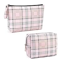 MAANGE 2 Pcs Small Makeup Bag for Purse, Travel Makeup Pouch PU Leather Portable Versatile Zipper Pouch Cosmetic Bags for Women (Pink)
