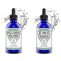 Colloidal Silver + Liquid Zinc Supplements - 45mg Zinc Sulfate - 4oz - 60 Servings (2 Month Supply) - Organic, Non-GMO, Vegan - Supports Skin Health, Acne, Immune System, Wellness