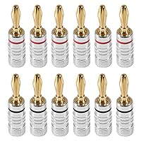 6 Pairs/12 Pcs Speaker Banana Plugs Audio Jack Connector ，24k Gold Dual Screw Lock Speaker Connector for Speaker Wire, Wall Plate, Home Theater, Audio/Video Receiver, Amplifiers and Sound Systems