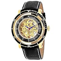 Men's Dome Stainless Steel Automatic Watch with Leather Strap, Black, 21 (Model: CV0750),Gold
