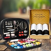 Vellostar Sewing Kit and 6-Pack Polyester Sewing Threads Refill (Black and White) Bundle