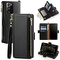 Antsturdy Samsung Galaxy Note 20 Ultra 5G case Wallet with Card Holder for Women Men,Galaxy Note 20 Ultra 5G Phone case RFID Blocking PU Leather Flip Cover with Strap Zipper Credit Card Slots,Black