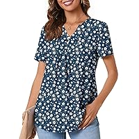Anydeer Womens Short Sleeve Summer Tunic Tops Dressy Chiffon Blouse Henley Shirts 2024 Casual Pullover
