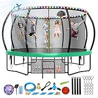 16 15 14 12 10FT Upgrade Outdoor Trampoline for Kids and Adults, Pumpkin Trampolines with Curved Poles, Recreational Trampoline with Sprinkler