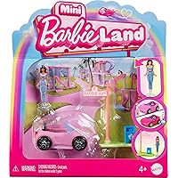 Barbie Mini BarbieLand Doll & Toy Vehicle Sets, 1.5-inch Doll & Convertible Car with Color-Change Surprise, Plus Street Sign Accessory