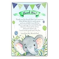 30 Thank You Cards Boy Baby Shower Elephant Blue Green Photo Paper