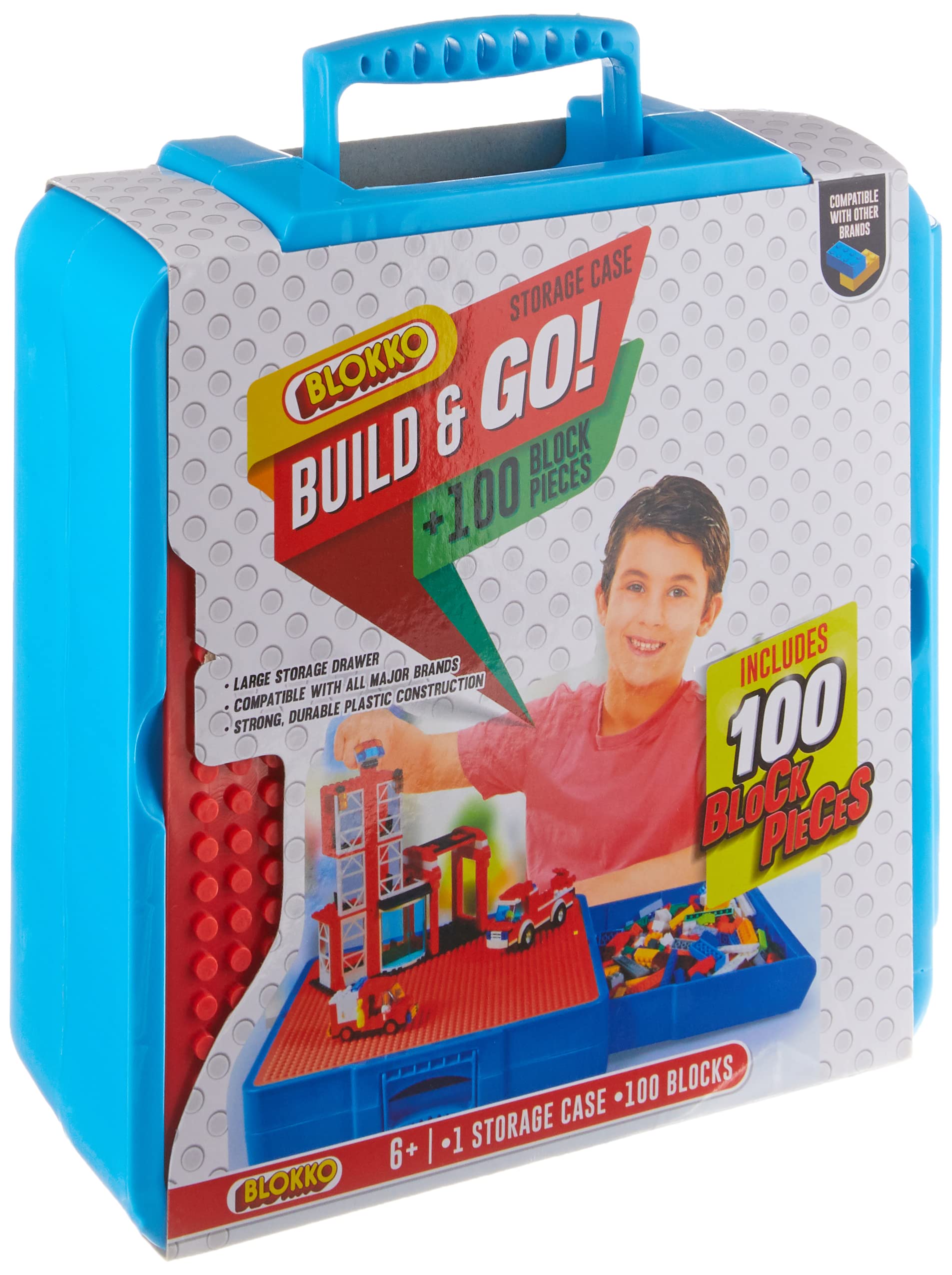 Build & Go Storage Case with 100 Blocks - Kid's Building Block Portable Storage Case - Children's Travel Building Bock Set - Includes 100 Blocks & Compatible With Other Leading Brands