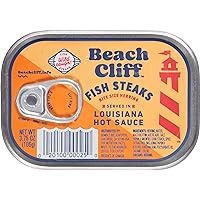 Beach Cliff Wild Caught Fish Steaks in Louisiana Hot Sauce, 3.75 oz Can (Pack of 12) - 15g Protein per Serving