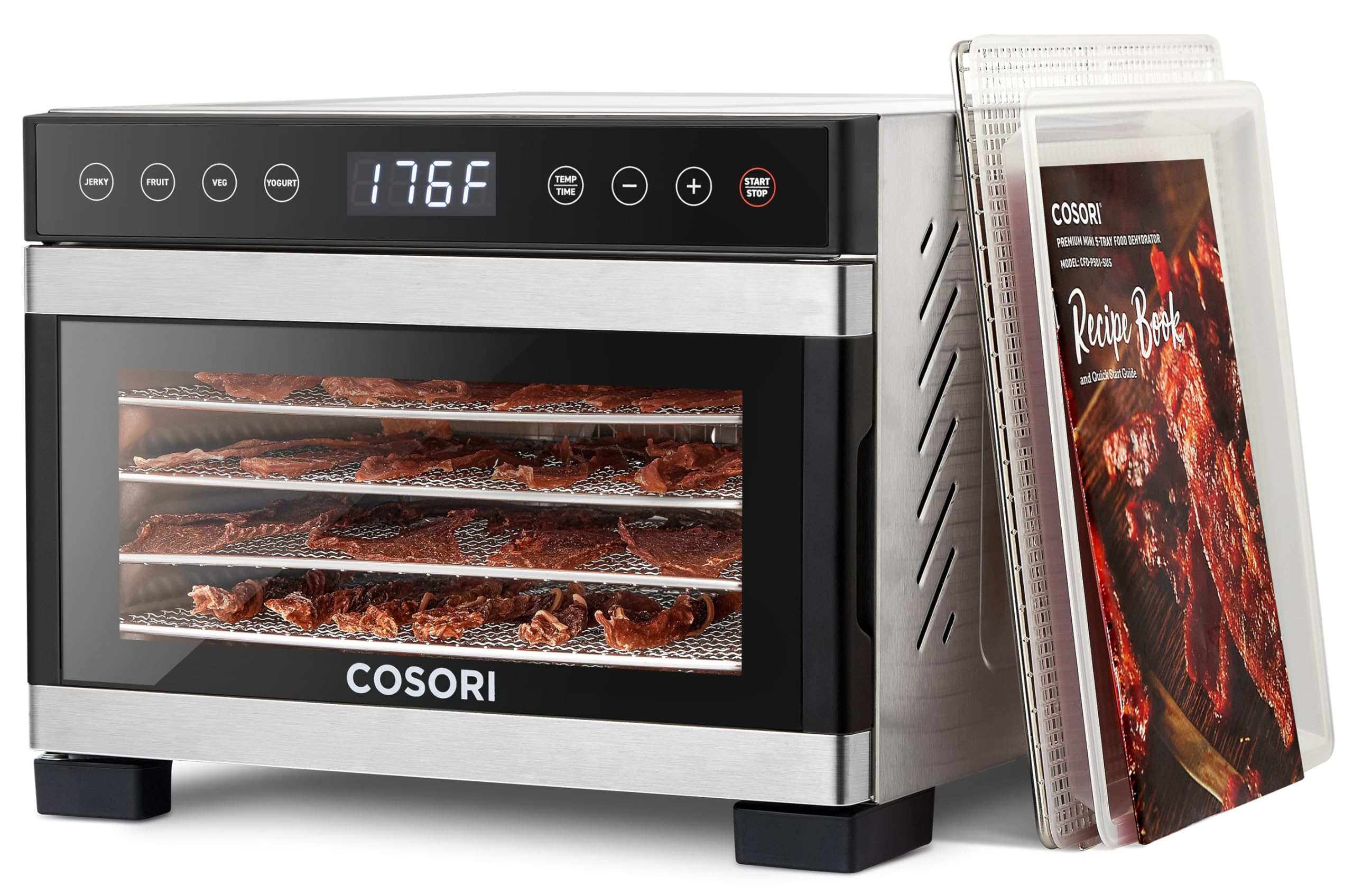 COSORI Food Dehydrator for Jerky, 176°F Temperature Control, 5 Stainless Steel Trays Dryer Machine, 4 Presets, 48H Timer, for Dog Treats, Meat, Fruit, Veggies, Snacks, Recipe Book Included