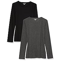 Amazon Essentials Women's Slim-Fit Layering Long Sleeve Knit Rib Crew Neck (Available in Plus Size), Pack of 2