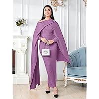 2023 Women's Dresses Asymmetrical Neck Cloak Sleeve Dress Women's Dresses (Color : Purple, Size : X-Large)