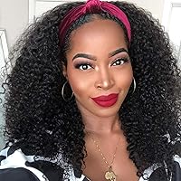 Nadula Hair 10A Afro Malaysian Kinky Curly Human Hair Half Wig WEAR WITH OR WITHOUT Headband For Women, 100% Virgin Human Hair Headband Curly 3/4 Half Wigs Gluless 150% Density Natural Color (18inch)