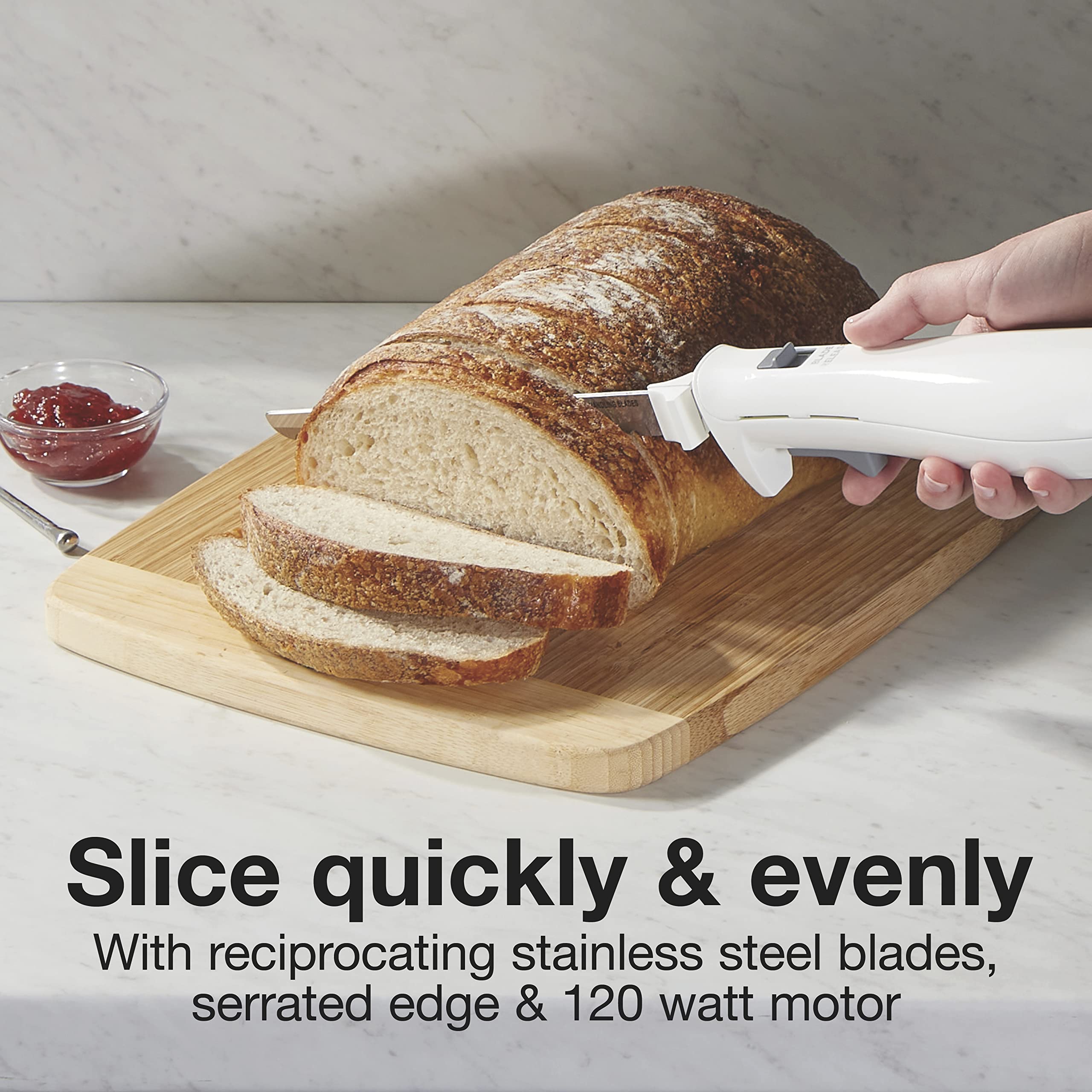 Proctor Silex Easy Slice Electric Knife for Carving Meats, Poultry, Bread, Crafting Foam and More, Lightweight with Contoured Grip, White