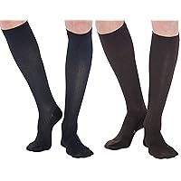 ABSOLUTE SUPPORT (2 Pairs) Graduated Cotton Compression Socks for Men 20-30mmHg | For Work Fly Airplane Travel - Made in USA - Black & Brown, Large