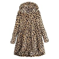 Andongnywell Women's Button Double-Faced Velvet Coats with Pockets Fleece Open Front Cardigan Jacket Coat Outerwear (Leopard,Small)