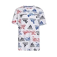 adidas Boys’ Glitchy Allover Print T-Shirt (X-Large, White/Multi)