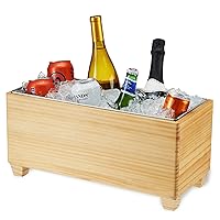 Twine Ice Bucket Wood and Galvanized Metal Tub - Wooden Wine Bucket And Beer Chiller - Holds 4 Wine Bottles or 5.4 Gallons Set of 1,Brown