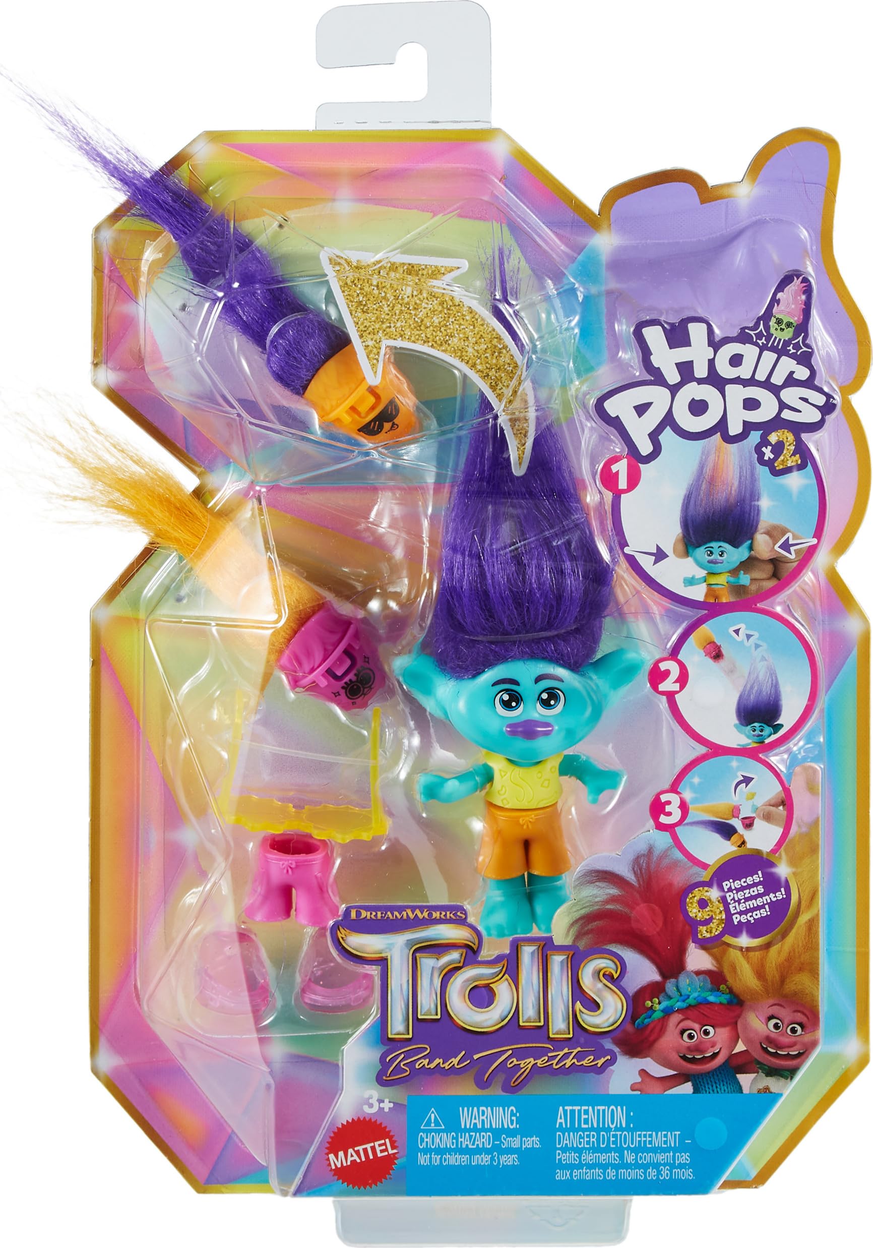 Mattel Trolls Band Together Hair Pops Small Dolls with Removable Clothes & 3 Surprise Accessories