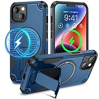 Caka for iPhone 13 Case, iPhone 14 Case [Compatible with MagSafe][Built in Invisible Stand] Military Grade Shockproof Protective Magnetic Phone Case for iPhone 14 & iPhone 13-6.1 inch (Navy Blue)