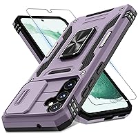 DEERLAMN for Samsung Galaxy S23 FE Case with Slide Camera Cover+Screen Protector(1 Pack),Rotated Ring Kickstand Military Grade Shockproof Protective Cover-Deep Purple