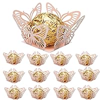 Cupcake Wrappers, 50PCS Chocolate Paper Candy Cups Mini Metallic Butterfly Truffle Wrappers Baking Liners Small Cupcakes Case for Wedding Party Supplies Pink