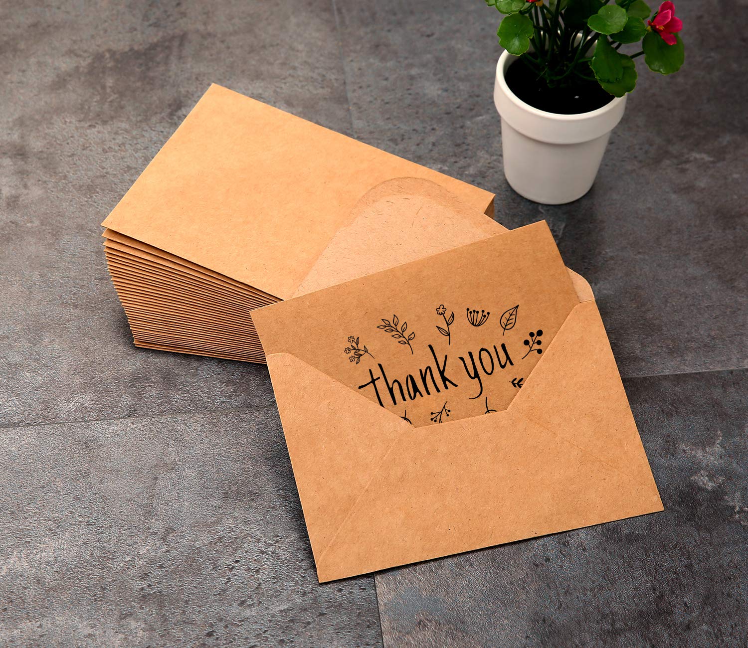 Thank You Cards of Ohuhu, 36 Pack Brown Kraft Paper 6 Design of Assorted Thank U Greeting Note Card with Envelopes and Stickers for Wedding, Business, Birthday, Baby Shower, Blank Inside, 4 x 6 Inch