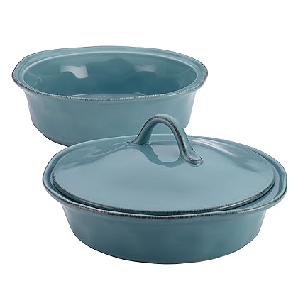 Rachael Ray Cucina Casserole Dish Set with Lid, 3 Piece, Agave Blue