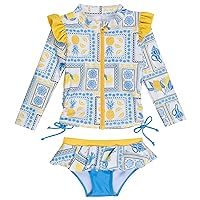 SwimZip Girls' Long Sleeve Rash Guard and Bikini Bottoms Swimsuit Set - UPF 50+