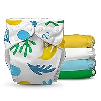Charlie Banana Reusable Washable Cloth Diapers, Adjustable One Size for Baby Girls Boys, Soft Pocket Diapers with Absorbent Inserts - Banana Leaves, 5 Pack