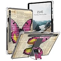 Clear Case for Samsung Galaxy Tab S9 FE 5G 10.9-inch 2023 with S Pen Holder & Stand Kickstand Slim Lightweight Soft Transparent TPU Back Cover for Galaxy Tab S9 FE,Butterfly in Newspapers