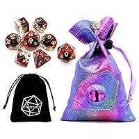 Bundle of Haxtec Purple Rainbow Dragon Eye Dice Bag and Two Layers Filled Resin Coffee Dice