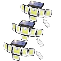 Solar Outdoor Lights, 6 Heads Solar Powered Flood Lights, 4000LM LED Outdoor Motion Sensor Lights, 3 Adjustable Brightness, 360° Beam Angle, IP65 Waterproof, Remote Control(3 Packs)
