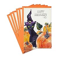 Hallmark Pack of Halloween Cards, Cat in Witch Hat (6 Cards with Envelopes)