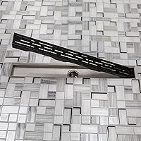 Linear Shower Drain 24 Inch - Stainless Steel with Rectangle Floor Drain Grate Cover, Comes with Hair Trap Strainer and Adjustable Levelling Feet, Black Satin