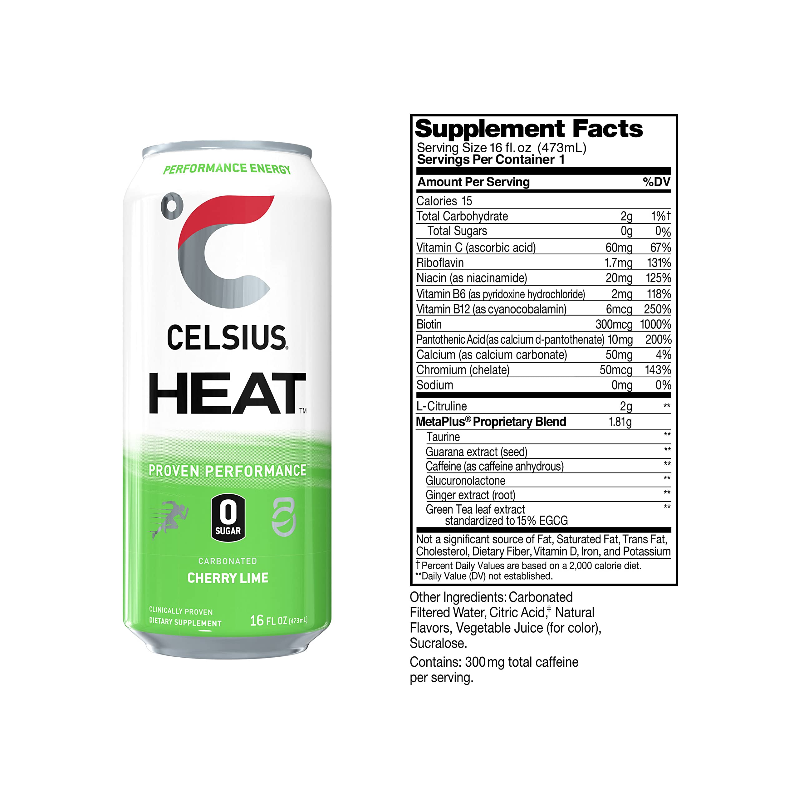 CELSIUS HEAT Performance Energy Drink, Cherry Lime, 16 Fl Oz (Pack of 12)