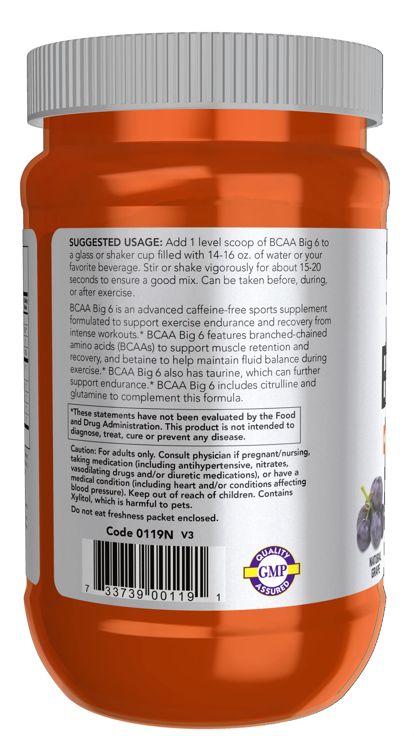 NOW Sports Nutrition, BCAA (Branched Chain Amino Acids) Big 6, Grape Flavor, 600 Grams