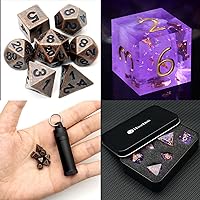 Haxtec Mini Dice Set Tiny Small Antique Copper Metal DND Dice Set with Dice Case and DND Dice Set Sharp Edge Resin Dice Set for Dungeons and Dragons TTRPGs Purple Nebula Dice D and D Game