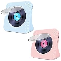 Greadio Desktop CD Player Portable with Bluetooth 5.0, HiFi Sound Speaker, CD Music Player with Remote Control, Dust Cover, FM Radio, LED Screen, Support AUX/USB, Headphone Jack(Pink+Blue)