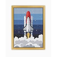 Space Rocket CS509-2 - Counted Cross Stitch KIT#2. Set of Threads, Needles, AIDA Fabric, Needle Threader, Embroidery Clippers and Printed Color Pattern Inside.