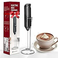 HealSmart Kitchen Milk Frother Handheld with Stand for Coffee, Electric Foamer Maker for Lattes, Wand Drink Mixer Whisk, Mini Hand Blender for Cappuccino, Matcha, Frappe, Hot Chocolate, Black
