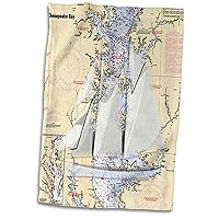 3D Rose Print of Chart with Sailboat and Chesapeake Bay TWL_204864_1 Towel, 15