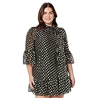 Calvin Klein Dot Dress with Bell Sleeves Black/Gold 12