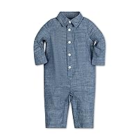 Hope & Henry Layette Organic Cotton Woven Button Front Romper