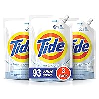 Tide Free and Gentle HE Laundry Detergent, Pack of 3 Smart Pouches, Unscented and Hypoallergenic for Sensitive Skin, 93 Loads