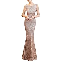 Azuki Elegant Sequin Evening Party Dress for Women Beaded Sleeve Slim Fit Mermaid Cocktail Dress