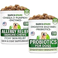 Allergy Relief + Probiotics & Digestive Enzymes for Dogs - Anti-Itch Skin & Coat Supplement - Omega 3 Fish Oil - Gut Health - Pet Diarrhea Gas Treatment, Upset Stomach Relief Pills, Digestion Health