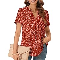 Bestbee Womens Short Sleeve Tunic Tops Notch V Neck 2024 Summer Shirts Dressy Chiffon Blouses Casual T-Shirts